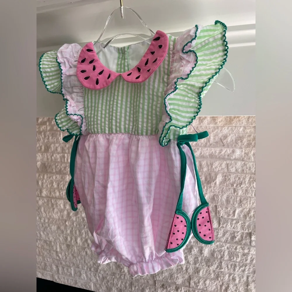 Little Bear Smocks Watermelon Bubble Romper – Baby Girl 6 Months